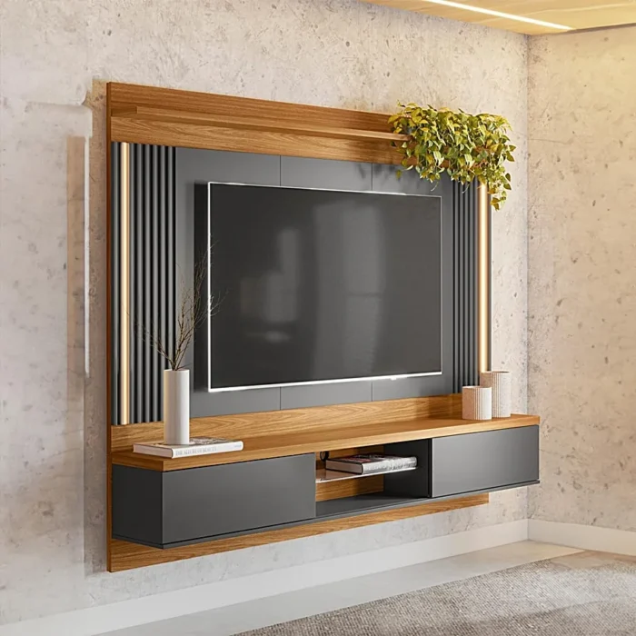 Mueble para TV de 65” – Color Panela con Plomo Mate con luz Led de 240 cm - Ref:Mtv50