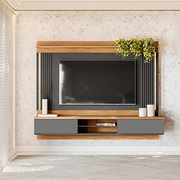 Mueble para TV de 65” – Color Panela con Plomo Mate con luz Led de 240 cm - Ref:Mtv50