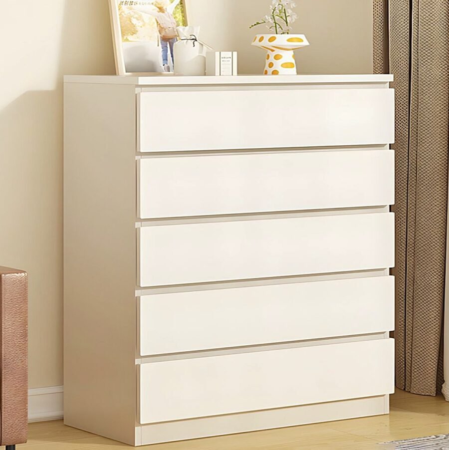 Cómoda 5 cajones blanca en Rh Tropicalizado y Mdp – Alto 110 × Ancho 90 × Fondo 60 cm – Cmd-40