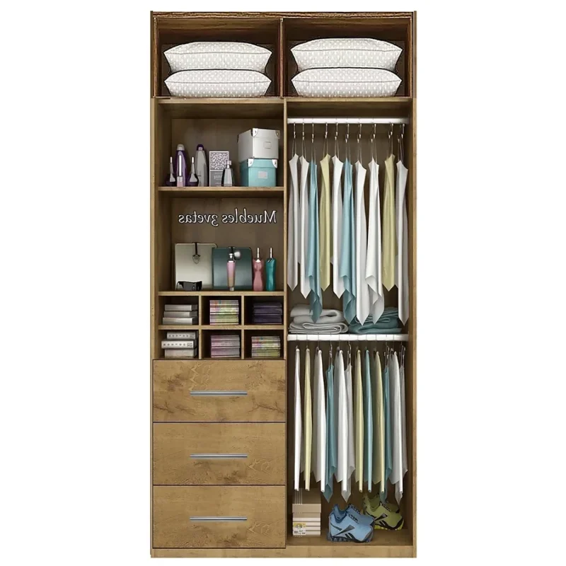 Closet con 3 cajones colgador y repisas con 4 puertas Cedro | 120-150 cm ancho - CT-18