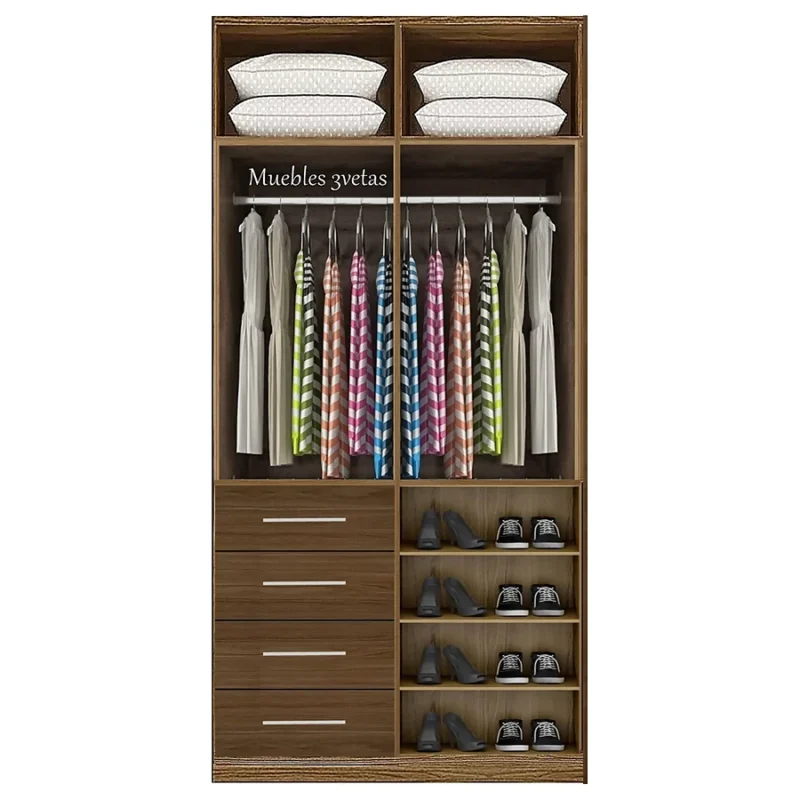 Closet con 4 cajones colgador y repisas con 4 puertas Cedro | 120-150 cm ancho - CT-19