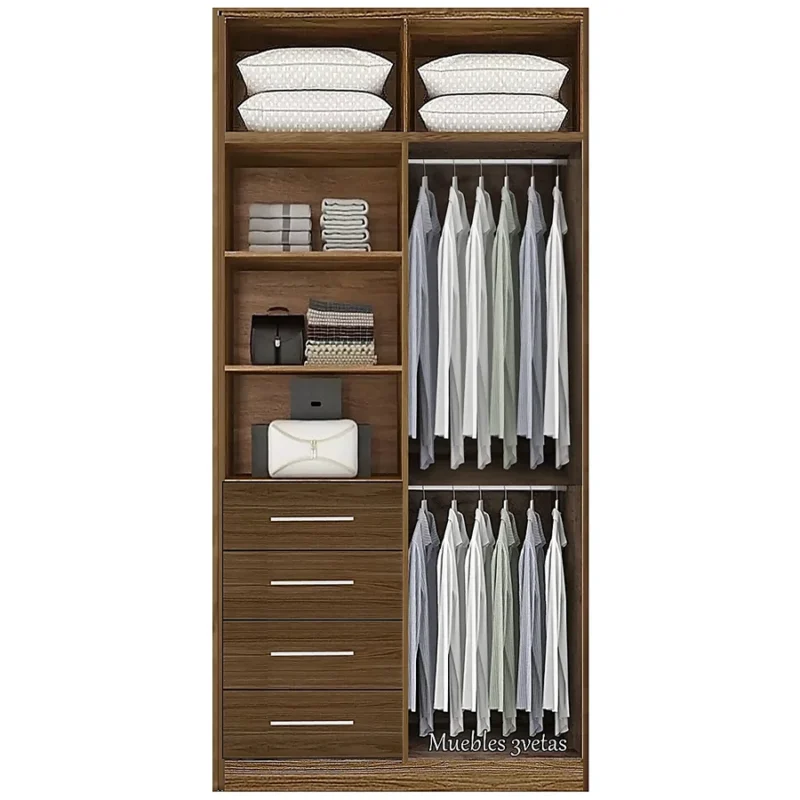 Closet con 4 cajones colgador y repisas con 4 puertas Cedro | 120-150 cm ancho - CT-20