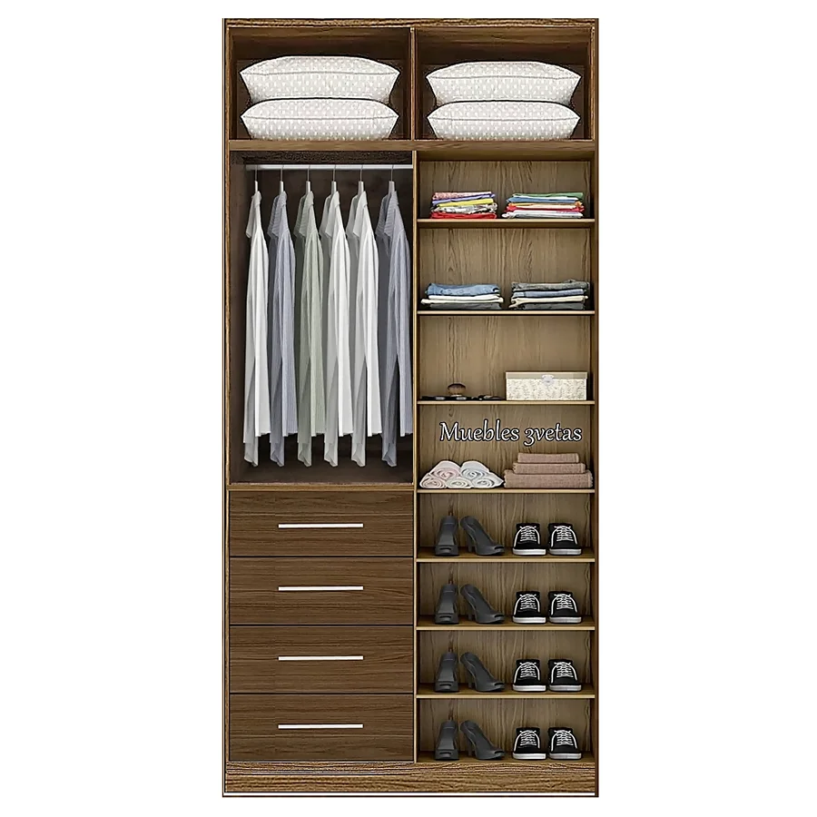 Closet con 4 cajones colgador y repisas con 4 puertas Cedro | 120-150 cm ancho - CT-22