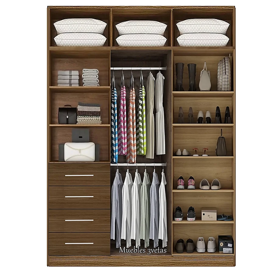 Closet con 4 cajones repisas y colgadores Cedro | 150-180 cm ancho - CT-32