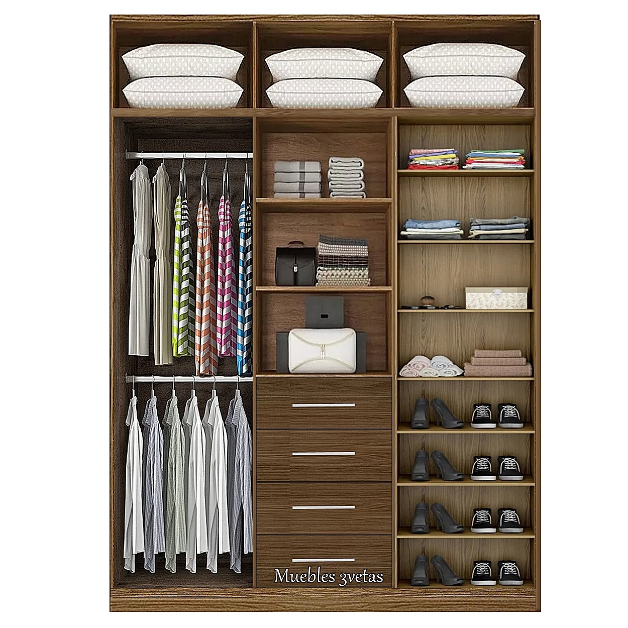 Closet con 4 cajones repisas y colgadores Cedro | 150-180 cm ancho - CT-30