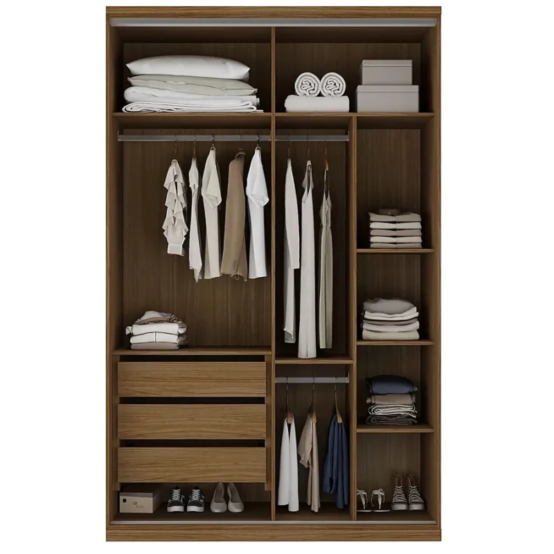 Closet 3 cajones y colgador con 4 puertas Cedro | 120-150 cm ancho - CT-11