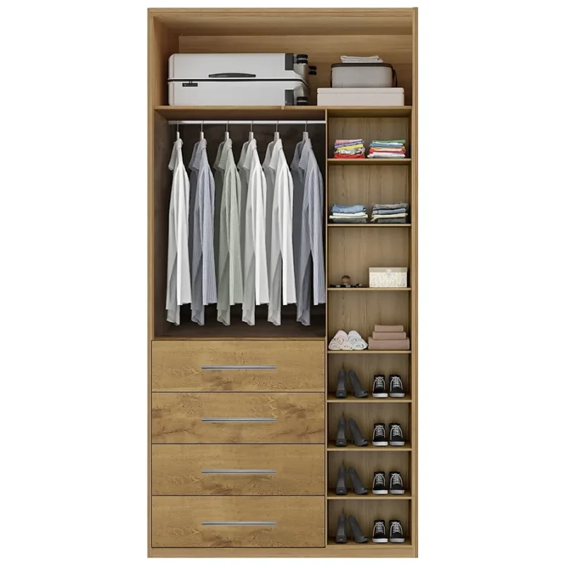 Closet con 4 cajones colgador y repisas con 3 puertas Cedro | 120-150 cm ancho - CT-17