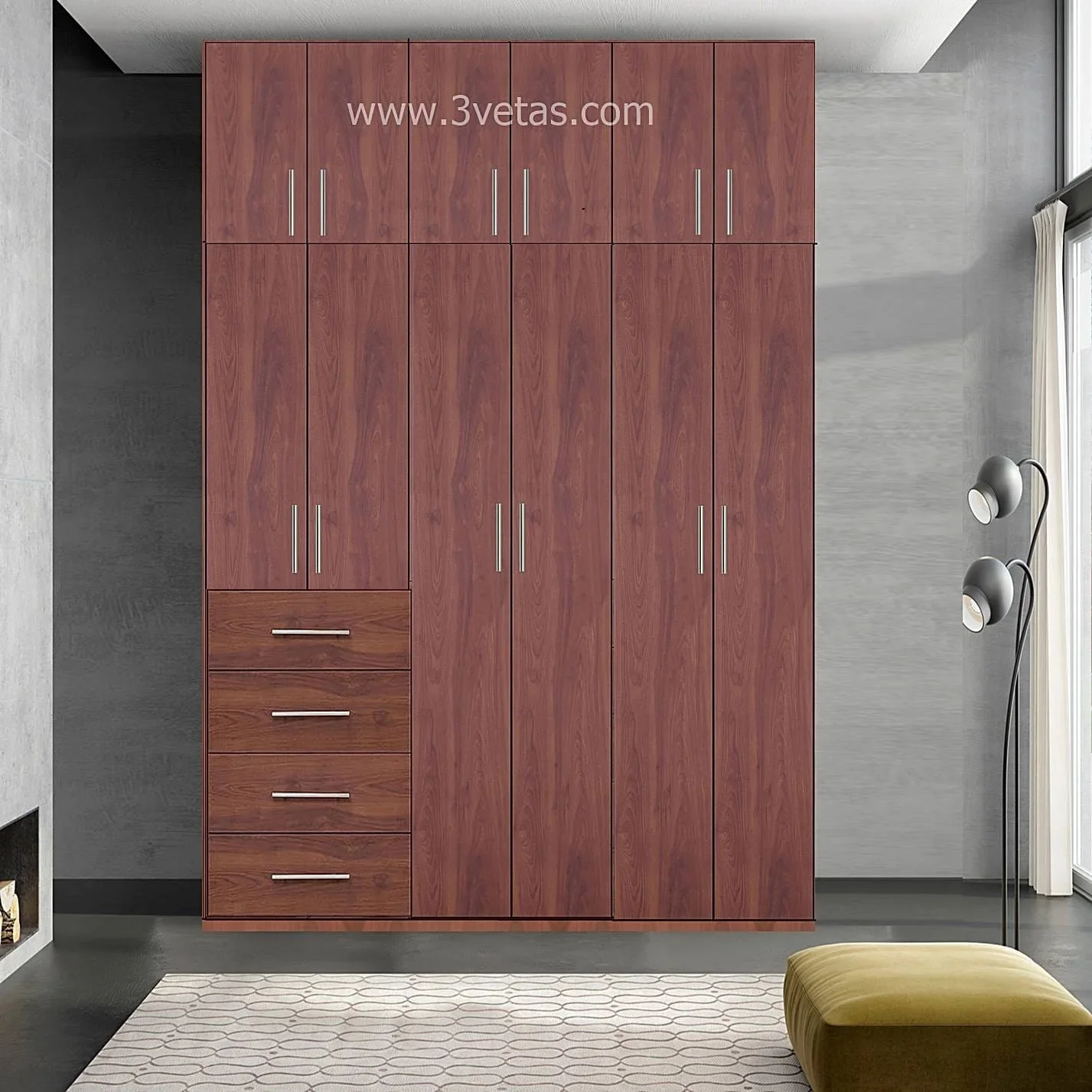 Closet con 4 cajones repisas y colgadores Cedro | 150-180 cm ancho - CT-31 - Image 2