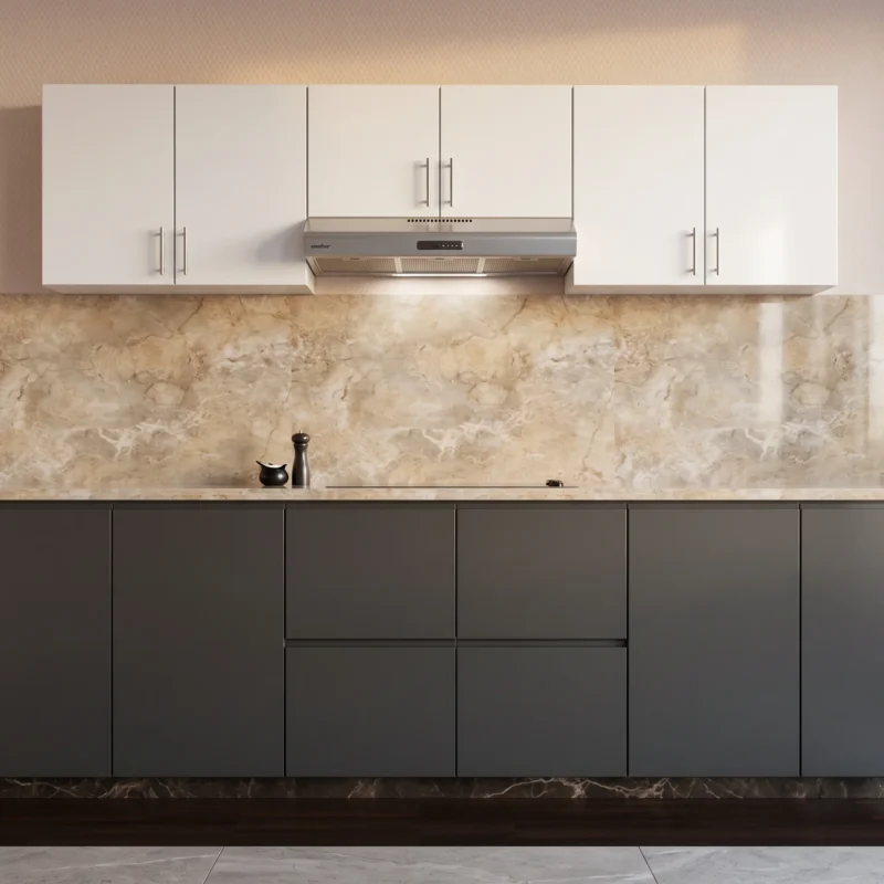 Anaquel aéreo de cocina blanco en melamina RH antihumedad con módulo para campana extractora