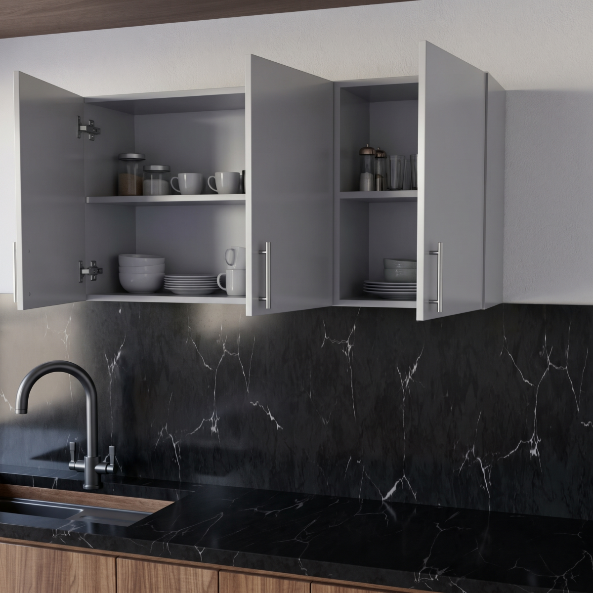 Anaquel de cocina con 3 puertas color blanco - material tropicalizado RH antihumedad - Muebles 3Vetas